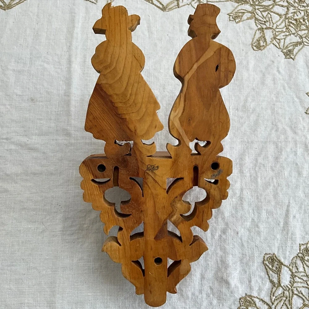 Vintage Hand Carved Amish Wood Wall Shelf Folk Art Scrollwork Grannycore Cottage
